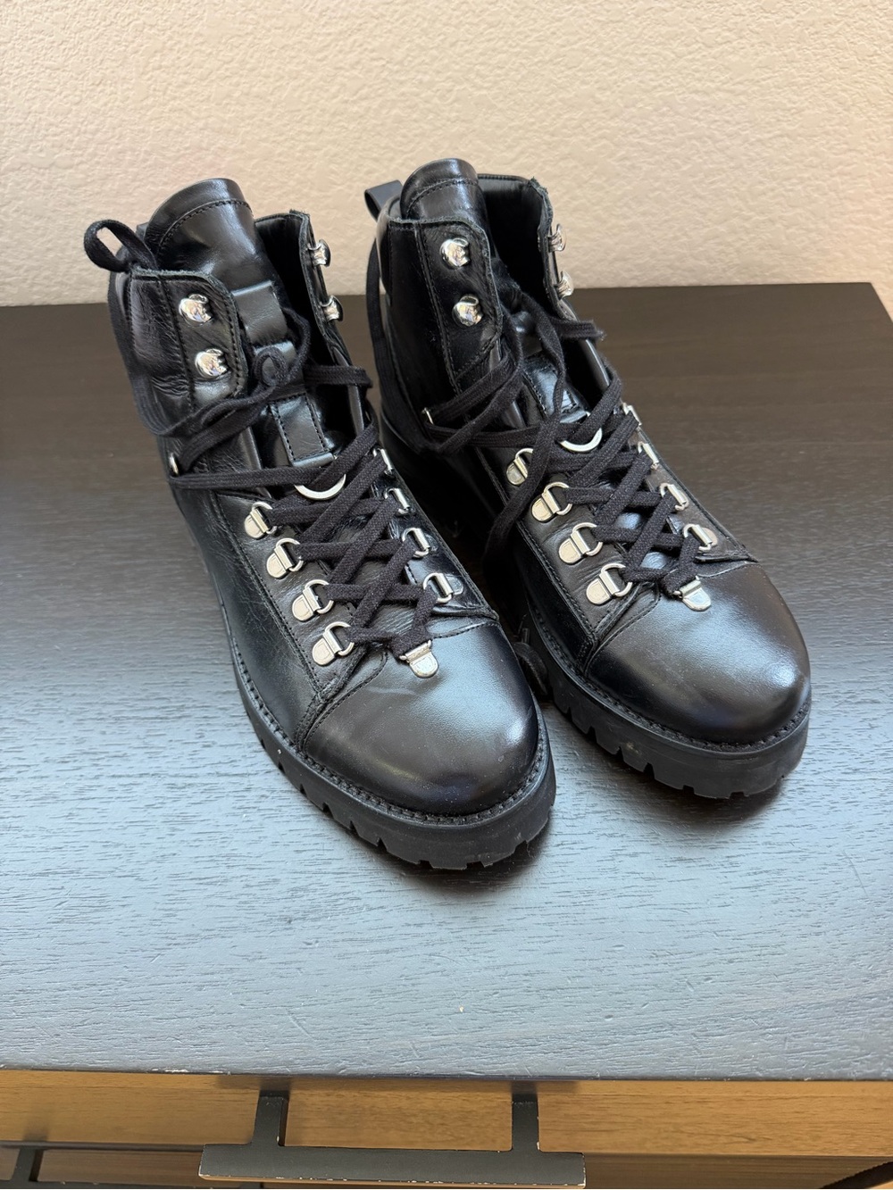 All Saints Black Leather Lace-Up Hiking Boots for Women